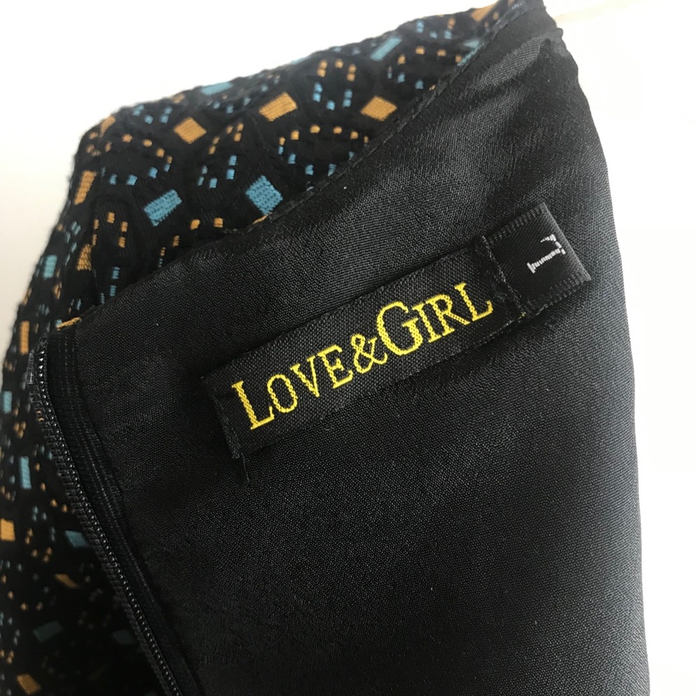 Love & Girl Blue & Gold Geometric Jacquard Dress L - Picture 11 of 14